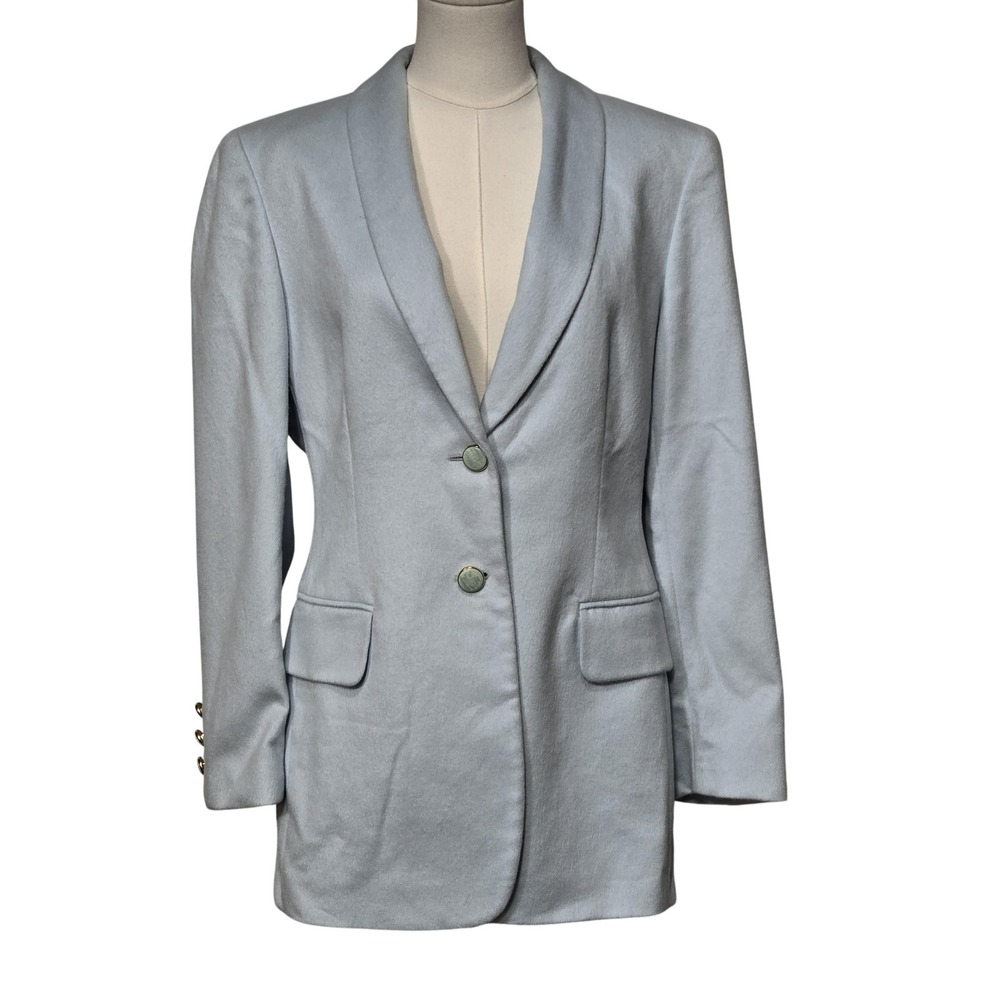 Vintage Escada Blazer Womens 38 Light Blue‎ Angora Wool Shawl Collar Germany
